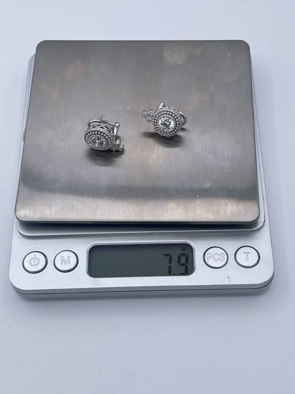 Judith Ripka Sterling Silver 925 CZ Stud Earrings Thailand Omega Back 18.1mm